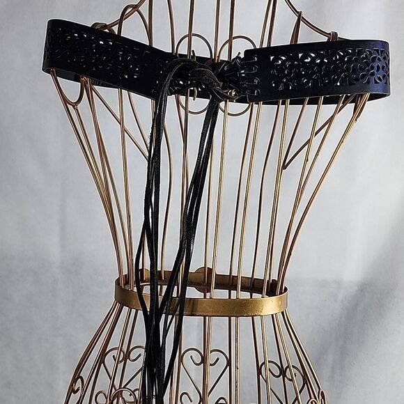 Vtg Whimsigoth Corset Style Leather Black Tie Belt Size L - Picture 8 of 10